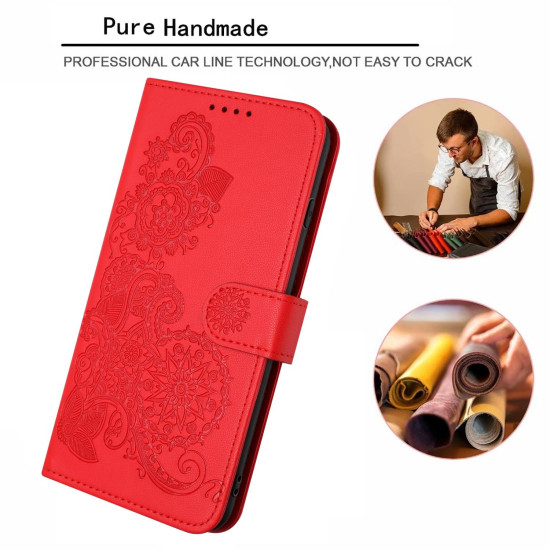 For iPhone 6 / 7 / 8 / SE 2020 Datura Flower Embossed Flip Leather Phone Case(Red)