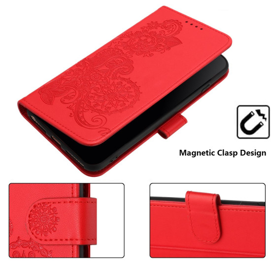 For iPhone 6 / 7 / 8 / SE 2020 Datura Flower Embossed Flip Leather Phone Case(Red)