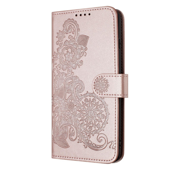 For iPhone 6 / 7 / 8 / SE 2020 Datura Flower Embossed Flip Leather Phone Case(Rose Gold)