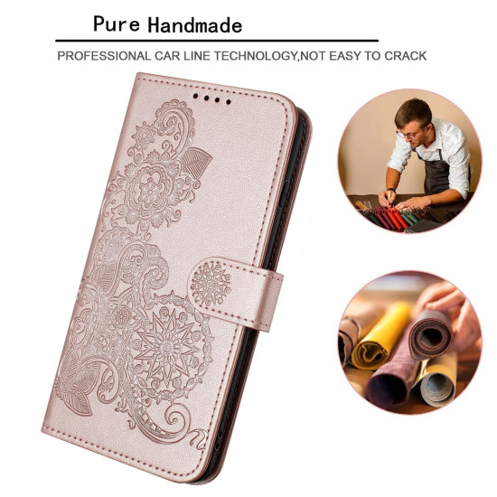 For iPhone 6 / 7 / 8 / SE 2020 Datura Flower Embossed Flip Leather Phone Case(Rose Gold)