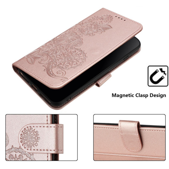 For iPhone 6 / 7 / 8 / SE 2020 Datura Flower Embossed Flip Leather Phone Case(Rose Gold)