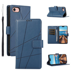 For iPhone SE 2022 / SE 2020 PU Genuine Leather Texture Embossed Line Phone Case(Blue)