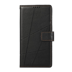 For iPhone SE 2022 / SE 2020 PU Genuine Leather Texture Embossed Line Phone Case(Black)