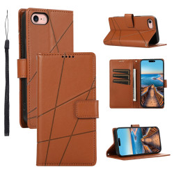 For iPhone SE 2022 / SE 2020 PU Genuine Leather Texture Embossed Line Phone Case(Brown)