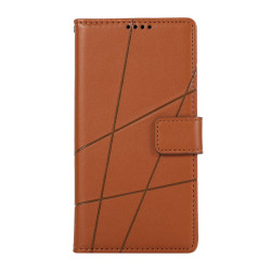 For iPhone SE 2022 / SE 2020 PU Genuine Leather Texture Embossed Line Phone Case(Brown)