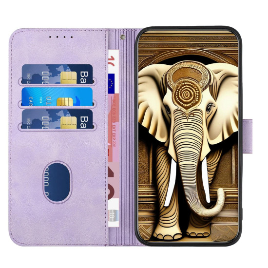 For iPhone SE 2022/SE 2020/6/7/8 YX0060 Elephant Head Embossed Phone Leather Case with Lanyard(Light Purple)