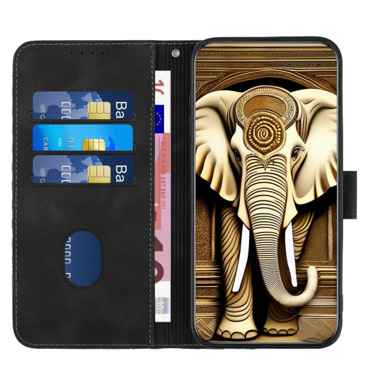 For iPhone SE 2022/SE 2020/6/7/8 YX0060 Elephant Head Embossed Phone Leather Case with Lanyard(Black)