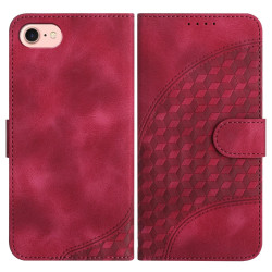 For iPhone SE 2022/SE 2020/6/7/8 YX0060 Elephant Head Embossed Phone Leather Case with Lanyard(Rose Red)