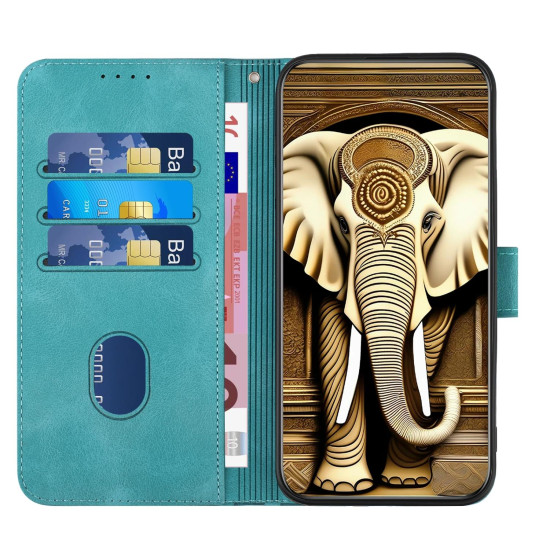 For iPhone SE 2022/SE 2020/6/7/8 YX0060 Elephant Head Embossed Phone Leather Case with Lanyard(Light Blue)