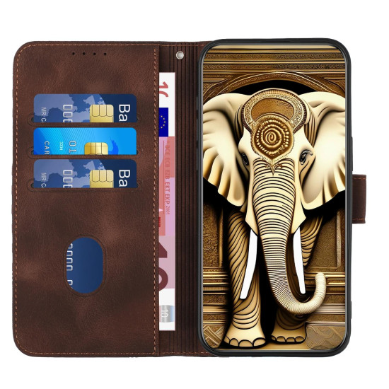 For iPhone SE 2022/SE 2020/6/7/8 YX0060 Elephant Head Embossed Phone Leather Case with Lanyard(Coffee)