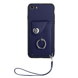 For iPhone SE 2022/SE 2020/6/7/8 Organ Card Bag Ring Holder PU Phone Case with Lanyard(Blue)