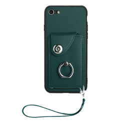 For iPhone SE 2022/SE 2020/6/7/8 Organ Card Bag Ring Holder PU Phone Case with Lanyard(Green)