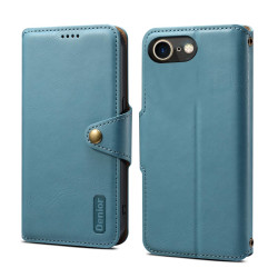 For iPhone SE 2022/SE 2020/6/7/8 Denior Cowhide Texture Wallet Style Leather Phone Case(Blue)