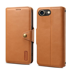 For iPhone SE 2022/SE 2020/6/7/8 Denior Cowhide Texture Wallet Style Leather Phone Case(Khaki)