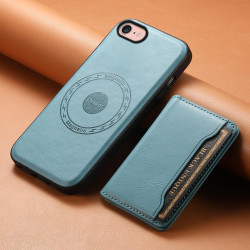 For iPhone SE 2022/2020/8/7 Denior Cowhide Texture Leather MagSafe Detachable Wallet Phone Case(Blue)