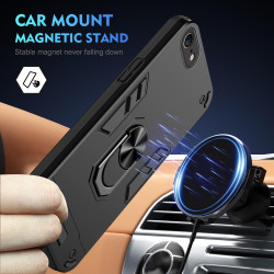 For iPhone SE 2022 / SE 2020 Shockproof Metal Ring Holder Phone Case(Black)