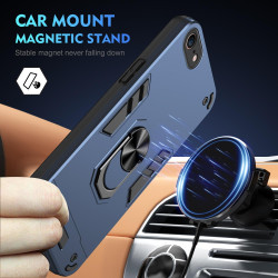 For iPhone SE 2022 / SE 2020 Shockproof Metal Ring Holder Phone Case(Blue)