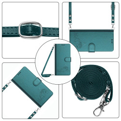 For iPhone SE 2022/SE 2020/6/7/8 Cat Rat Embossed Pattern RFID Leather Phone Case with Lanyard(Peacock Green)