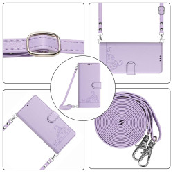 For iPhone SE 2022/SE 2020/6/7/8 Cat Rat Embossed Pattern RFID Leather Phone Case with Lanyard(Purple)