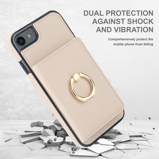 For iPhone SE 2022/SE 2020/6/7/8 RFID Anti-theft Card Ring Holder Phone Case(White)