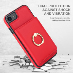 For iPhone SE 2022/SE 2020/6/7/8 RFID Anti-theft Card Ring Holder Phone Case(Red)
