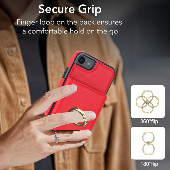 For iPhone SE 2022/SE 2020/6/7/8 RFID Anti-theft Card Ring Holder Phone Case(Red)