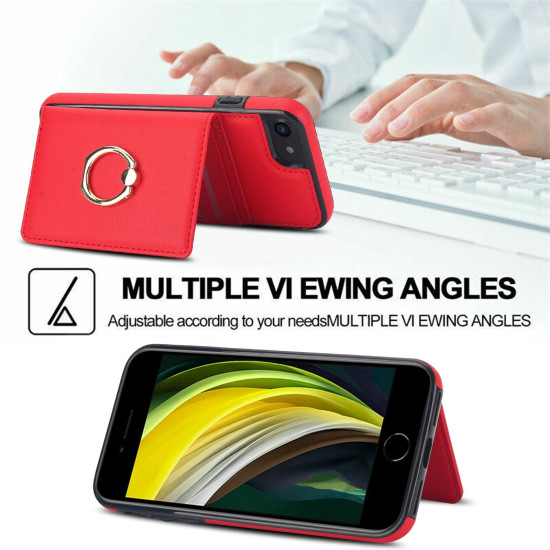 For iPhone SE 2022/SE 2020/6/7/8 RFID Anti-theft Card Ring Holder Phone Case(Red)