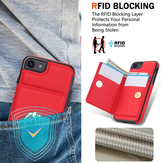 For iPhone SE 2022/SE 2020/6/7/8 RFID Anti-theft Card Ring Holder Phone Case(Red)
