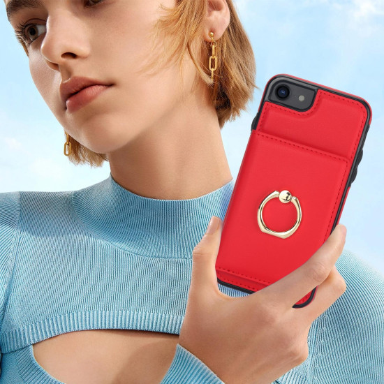 For iPhone SE 2022/SE 2020/6/7/8 RFID Anti-theft Card Ring Holder Phone Case(Red)