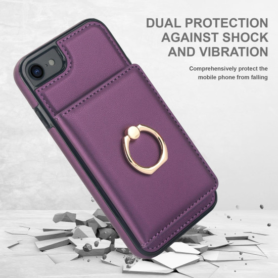 For iPhone SE 2022/SE 2020/6/7/8 RFID Anti-theft Card Ring Holder Phone Case(Dark Purple)