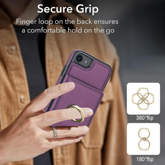 For iPhone SE 2022/SE 2020/6/7/8 RFID Anti-theft Card Ring Holder Phone Case(Dark Purple)