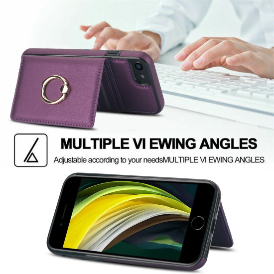 For iPhone SE 2022/SE 2020/6/7/8 RFID Anti-theft Card Ring Holder Phone Case(Dark Purple)