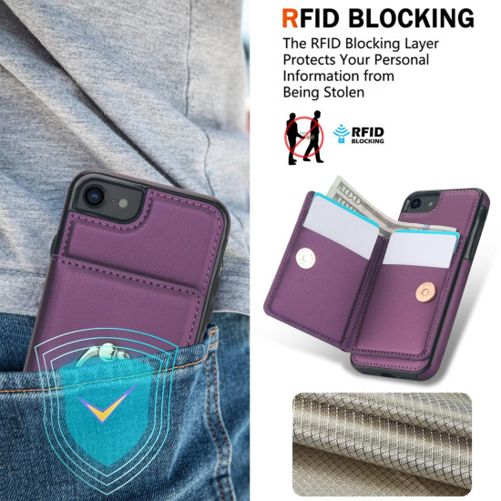 For iPhone SE 2022/SE 2020/6/7/8 RFID Anti-theft Card Ring Holder Phone Case(Dark Purple)