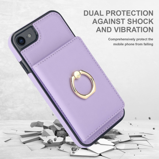 For iPhone SE 2022/SE 2020/6/7/8 RFID Anti-theft Card Ring Holder Phone Case(Purple)
