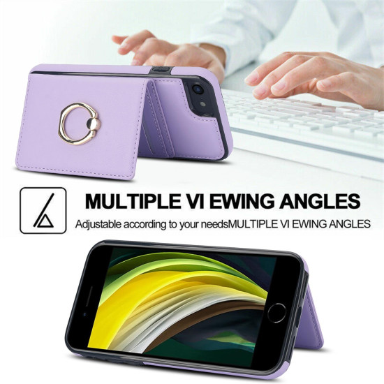 For iPhone SE 2022/SE 2020/6/7/8 RFID Anti-theft Card Ring Holder Phone Case(Purple)