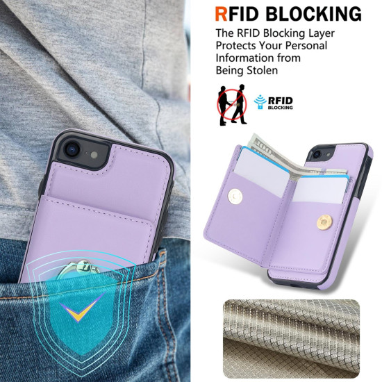For iPhone SE 2022/SE 2020/6/7/8 RFID Anti-theft Card Ring Holder Phone Case(Purple)