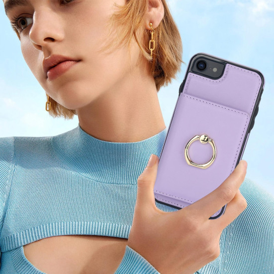 For iPhone SE 2022/SE 2020/6/7/8 RFID Anti-theft Card Ring Holder Phone Case(Purple)