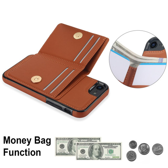 For iPhone SE 2022/SE 2020/6/7/8 RFID Anti-theft Card Ring Holder Phone Case(Brown)