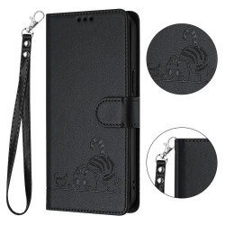 For iPhone SE Cat Rat Embossed Pattern RFID PU Phone Case with Wrist Strap(Black)