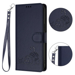 For iPhone SE Cat Rat Embossed Pattern RFID PU Phone Case with Wrist Strap(Blue)