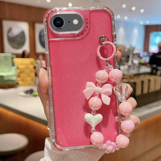 For iPhone 6 / 7 / 8 / SE 2020 TPU + PC + Glitter Sequins Full Coverage Phone Case with Bracelet(Red)