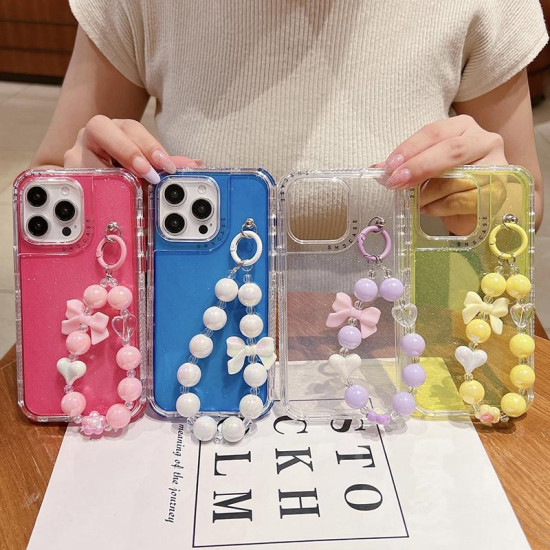 For iPhone 6 / 7 / 8 / SE 2020 TPU + PC + Glitter Sequins Full Coverage Phone Case with Bracelet(Red)
