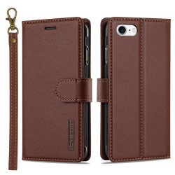 For iPhone 7 / 8 / SE 2020 2022 LC.IMEEKE L2 Series Detachable Magsafe PU Phone Case with Lanyard(Brown)