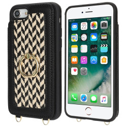 For iPhone 7 / 8 / SE 2020 2022 Double Bckle Card Slot Full Coverage Phone Case with Cross-body Strap(Black)