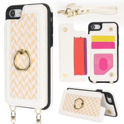 For iPhone 7 / 8 / SE 2020 2022 Double Bckle Card Slot Full Coverage Phone Case with Cross-body Strap(White)