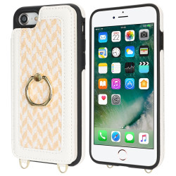 For iPhone 7 / 8 / SE 2020 2022 Double Bckle Card Slot Full Coverage Phone Case with Cross-body Strap(White)
