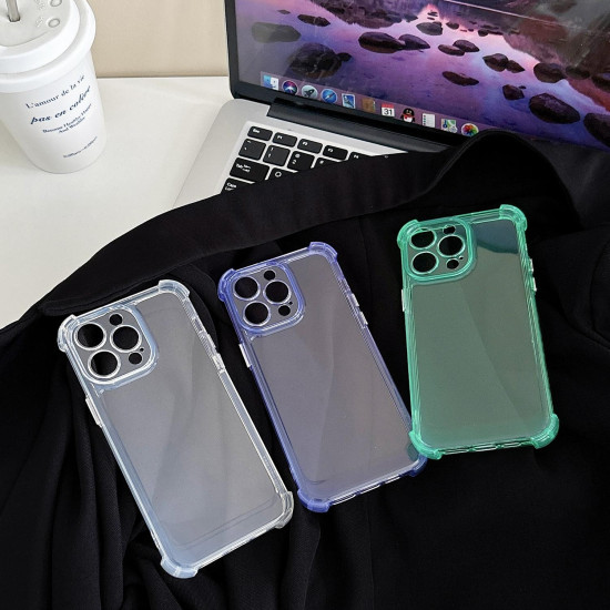 For iPhone SE 2022 / SE 2020 Transparent Four-corner Shockproof TPU Phone Case(Dark Blue)
