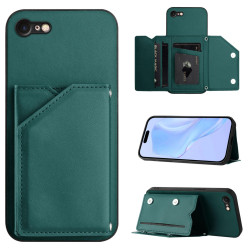 For iPhone 7 / 8 / SE 2020 2022 Skin Feel Four Card Slots Phone Case with Wrist Strap(Green)