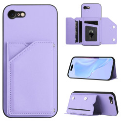For iPhone 7 / 8 / SE 2020 2022 Skin Feel Four Card Slots Phone Case with Wrist Strap(Purple)