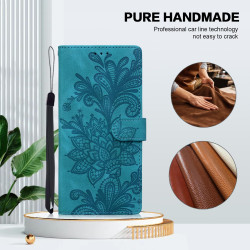 For iPhone 6 / 7 / SE 2022 Lace Floral Embossed Magnetic Buckle PU Phone Case With Wrist Strap(Green)